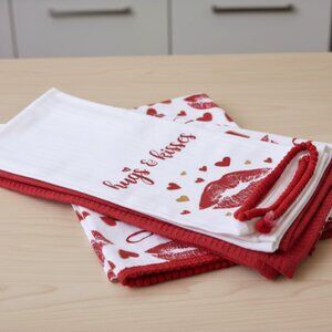 Valentine's Day Kitchen Towels Set of 3, Hugs&Kisses Dishcloths 16x28 Home Decor